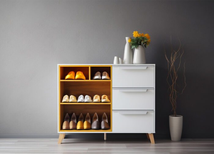 Meuble à chaussures sur mesure, avec portes coulissantes et ventilation intégrée